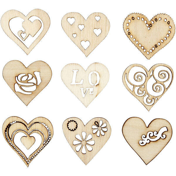 Creativ Company Hout decoratie, love, afm 28 mm, 45 stuk/ 1 doos