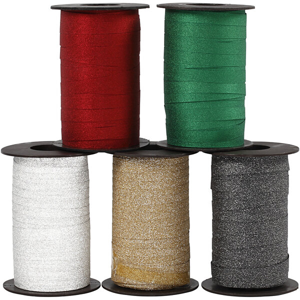 Creativ Company Cadeaulint, B: 10 mm, glitter, diverse kleuren, 5x100 m/ 1 doos