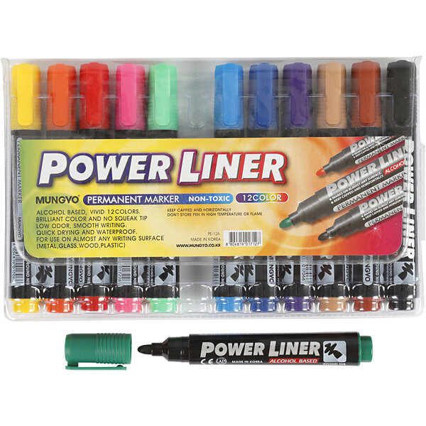 Mungyo Power Liner, lijndikte 1,5-3 mm, diverse kleuren, 12 stuk/ 1 doos