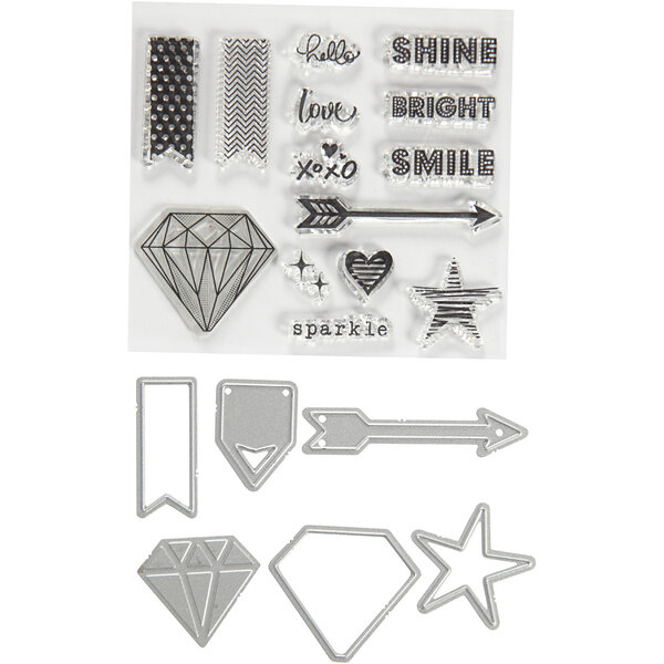 Creativ Company Stempels, embossingfolders en snijmallen, woorden en tekens, afm 1,5-6 cm, 1 doos