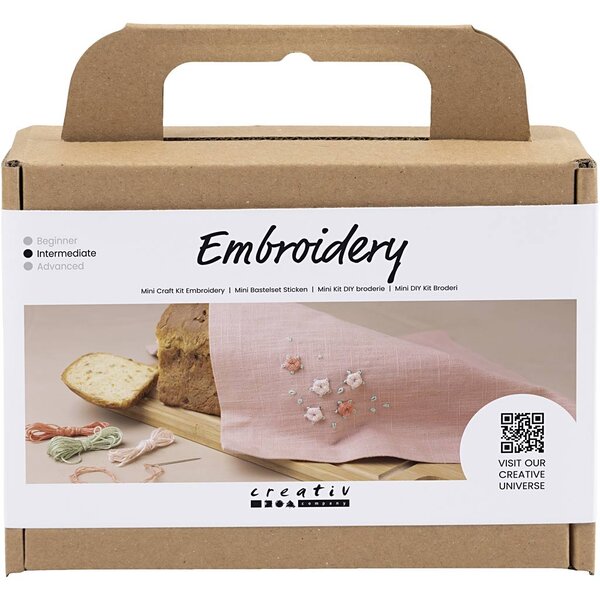 Creativ Company Mini Hobbyset Borduurwerk, Textiel servet, dusty rose, 1 doos