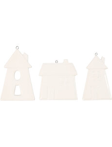 Creativ Company Hangende ornamenten, huizen, H: 7,6-9,7 cm, wit, 3 stuk/ 1 doos