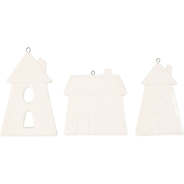Creativ Company Hangende ornamenten, huizen, H: 7,6-9,7 cm, wit, 3 stuk/ 1 doos