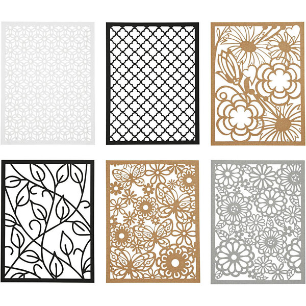 Creativ Company Kartonblok, A6, vel 104x146 mm, 200 gr, zwart, naturel, grijs, wit, 24 stuk/ 1 doos