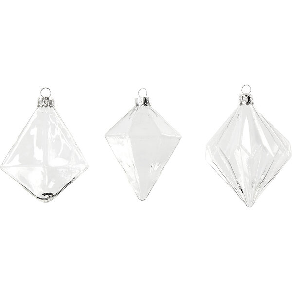 Creativ Company Glazen Ornamenten, H: 9,6+9,8+10,5 cm, d 7+7,9+8 cm, transparant, 3 stuk/ 1 doos