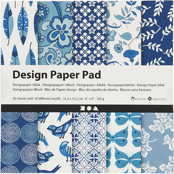 Creativ Company Design papierblok, vel 15,2x15,2 cm, 120 gr, blauw, 50 vel/ 1 doos