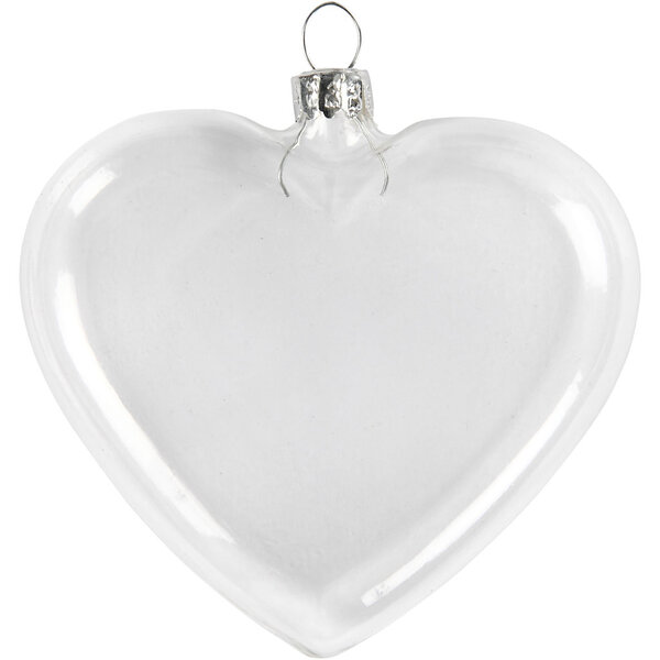 Creativ Company Plat glazen hart, H: 9 cm, B: 7.8 cm, dikte 2,1 cm, 6 stuk/ 1 doos