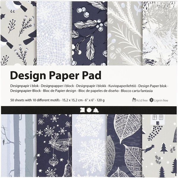 Creativ Company Design papierblok, vel 15,2x15,2 cm, 120 gr, blauw, grijs, 50 vel/ 1 doos