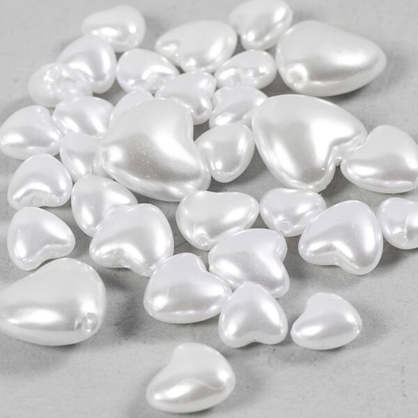 Creativ Company Waskralen, Hartjes, d 7-13 mm, gatgrootte 1,3-1,5 mm, parelmoer, 32 stuk/ 1 doos
