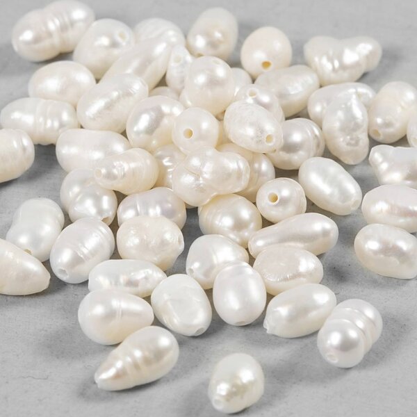 Creativ Company Zoetwaterparels, Overdwars geperforeerd, d 4-6 mm, gatgrootte 1 mm, parelmoer, 55 stuk/ 1 doos