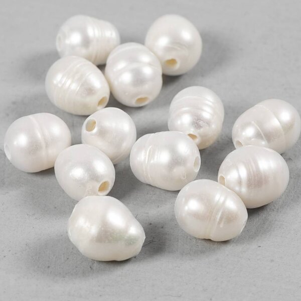 Creativ Company Zoetwaterparels, In de lengte geperforeerd, d 9-11 mm, gatgrootte 2 mm, parelmoer, 13 stuk/ 1 doos