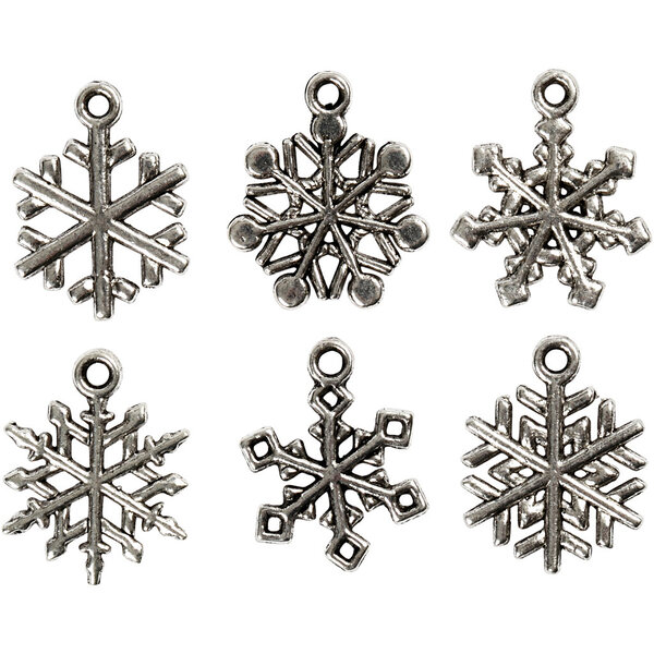 Creativ Company Sneeuwvlok, H: 20 mm, gatgrootte 1,5 mm, antiek zilver, 18 div/ 1 doos