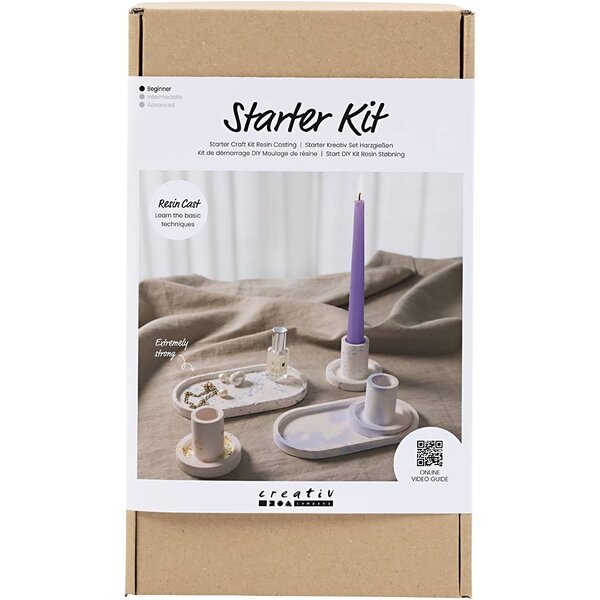 Creativ Company Starter Hobbyset Hars Gieten, Kandelaren en dienbladen, blauw, lichtroze, wit, 1 doos