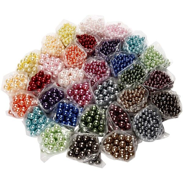 Creativ Company Parels, d 6+10 mm, gatgrootte 1,5+2 mm, diverse kleuren, 32x20 gr/ 1 doos