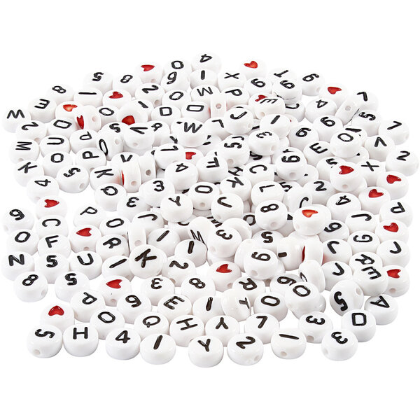 Creativ Company Letterkralen, afm 7 mm, gatgrootte 1,2 mm, wit, 200 gr/ 1 doos