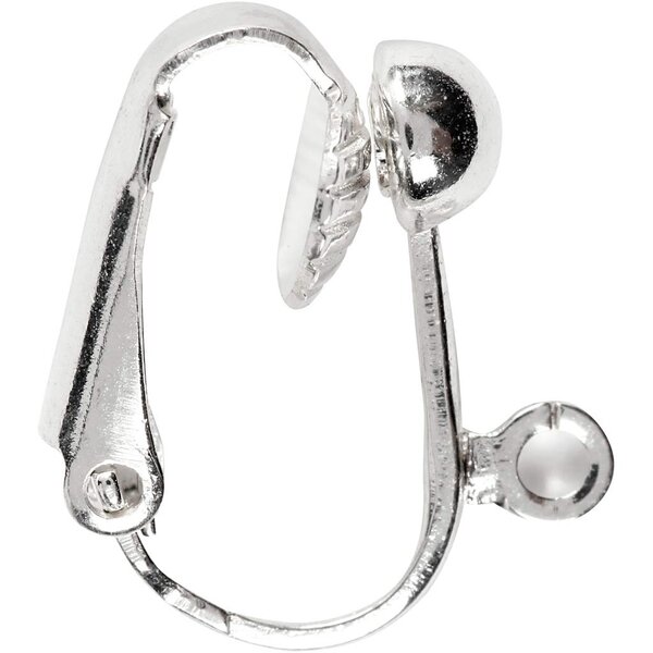 Creativ Company Clip-on oorbellen, L: 16,5 mm, B: 1,5 mm, gatgrootte 1,6 mm, verzilverd, 6 stuk/ 1 doos
