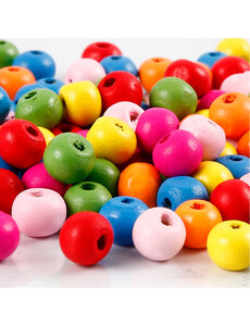 Creativ Company Houten kralen, d 8 mm, gatgrootte 1,5-2 mm, diverse kleuren, 500 gr/ 1 zak
