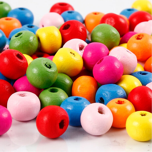 Creativ Company Houten kralen, d 8 mm, gatgrootte 1,5-2 mm, diverse kleuren, 500 gr/ 1 zak