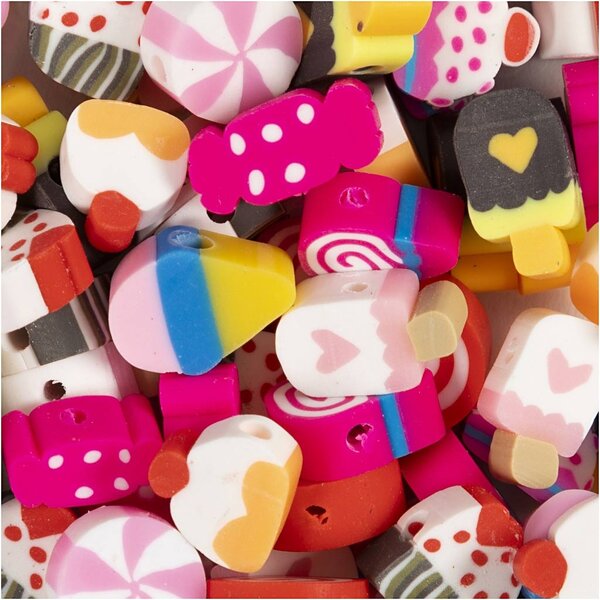 Creativ Company Figuurkralen, Snoep, taart en ijs, d 10 mm, gatgrootte 1,5 mm, 200 stuk/ 1 doos