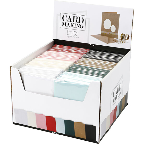 Creativ Company Kaarten en enveloppen, afmeting kaart 12,7x17,8 cm, afmeting envelop 13,3x18,5 cm, 230 gr, diverse kleuren, 8x10 doos/ 1 doos