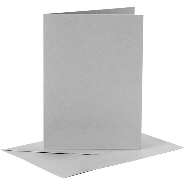 Creativ Company Kaarten en enveloppen, afmeting kaart 10,5x15 cm, afmeting envelop 11,5x16,5 cm, 120+210 gr, grijs, 6 set/ 1 doos