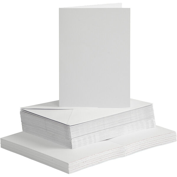 Creativ Company Kaarten en enveloppen, afmeting kaart 10,5x15 cm, afmeting envelop 11,5x16,5 cm, 120+240 gr, wit, 50 set/ 1 doos