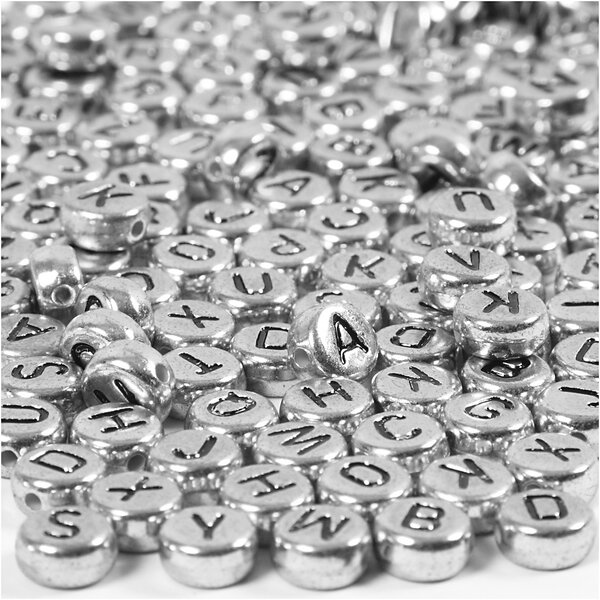 Creativ Company Letterkralen, d 7 mm, gatgrootte 1,2 mm, zilver, 21 gr/ 1 doos