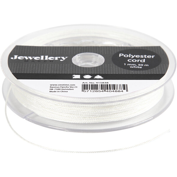 Creativ Company Polyester koord, dikte 1 mm, wit, 50 m/ 1 rol