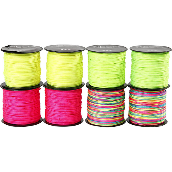 Creativ Company Macramé Koord, dikte 1 mm, neon groen, neon roze, neon geel, neonmix, 8x28 m/ 1 doos