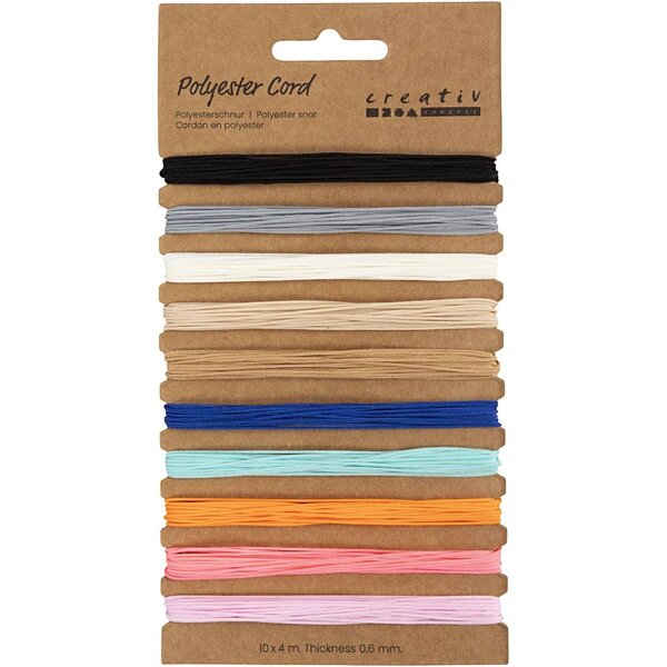 Creativ Company Polyester koord, dikte 0,6 mm, diverse kleuren, 10x4 m/ 1 doos
