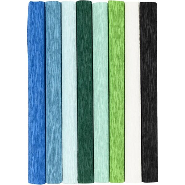 Creativ Company Crêpepapier, vel 25x60 cm, Crêpe-verhouding: 180%, 105 gr, blauw/groen harmonie, 8 vel/ 1 doos