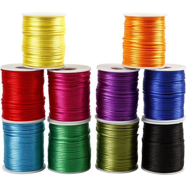 Creativ Company Satijnkoord, dikte 2 mm, sterke kleuren, 10x50 m/ 1 doos
