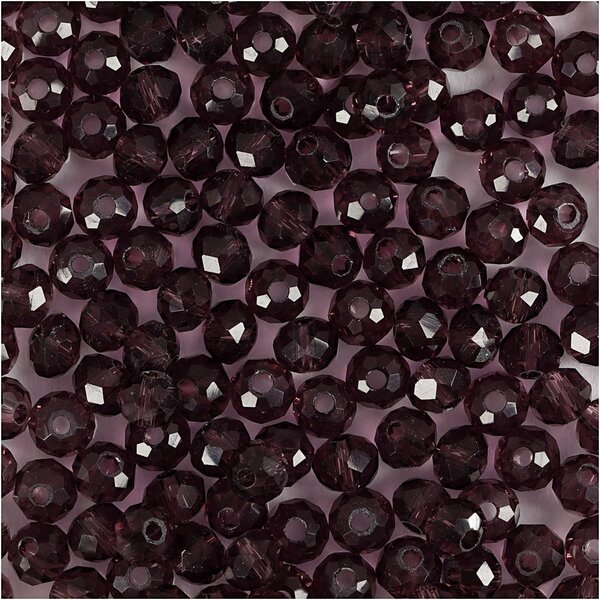 Creativ Company Facet Kralen, d 4 mm, gatgrootte 1 mm, paars, 45 stuk/ 1 doos