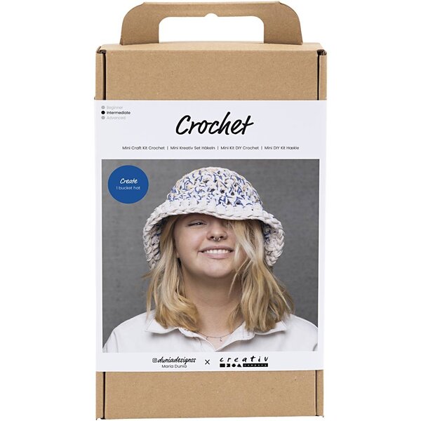 Creativ Company Hobbyset Haken, Grote zonnehoed, blauw, licht naturel, geel, 1 doos