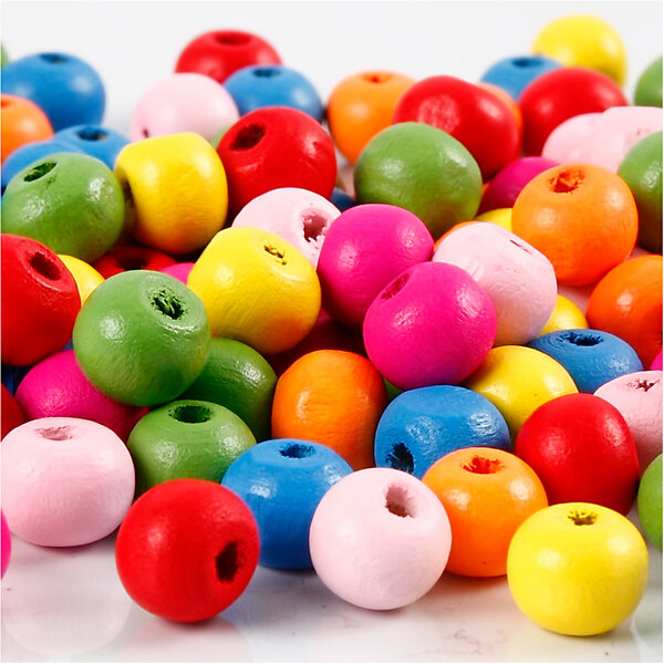 Creativ Company Houten kralen, d 8 mm, gatgrootte 1,5-2 mm, diverse kleuren, 16 gr/ 1 doos