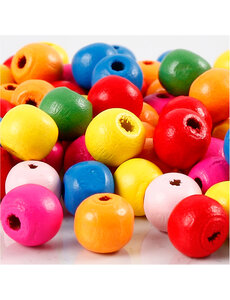 Creativ Company Houten kralen, d 10 mm, gatgrootte 2,5-3 mm, diverse kleuren, 22 gr/ 1 doos