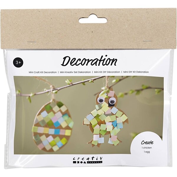 Creativ Company Mini Hobbyset Decoratie, Ei en kip, zwart, bruin, wit, diverse kleuren, 1 doos