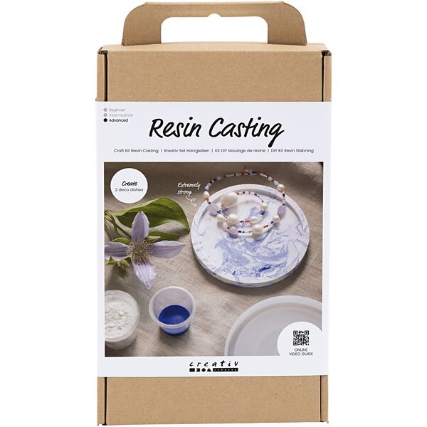Creativ Company Hobbyset Hars Gieten, Rond dienblad met marmereffect, blauw, wit, 1 doos