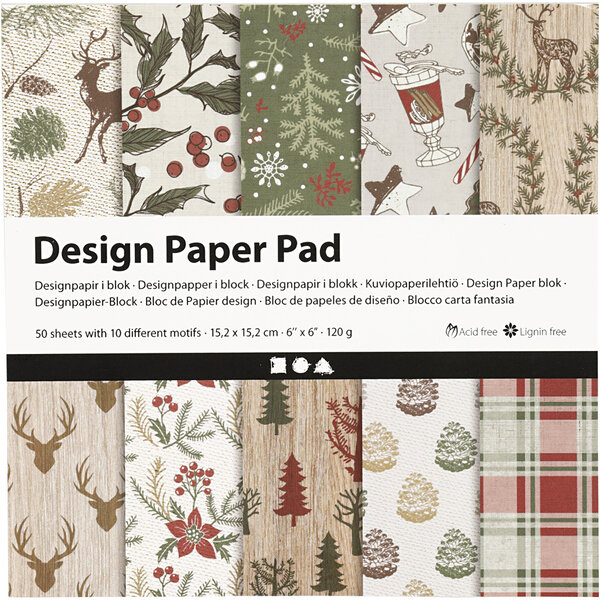 Creativ Company Design papierblok, vel 15,2x15,2 cm, 120 gr, bruin, rood, 50 vel/ 1 doos
