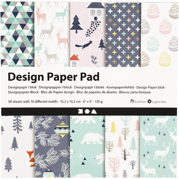 Creativ Company Design papierblok, vel 15,2x15,2 cm, 120 gr, lichtgroen, roze, wit, 50 vel/ 1 doos