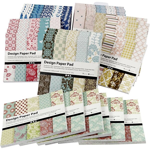 Creativ Company Design papierblok, vel 15,2x15,2 cm, 120 gr, diverse kleuren, 6x10 stuk/ 1 doos