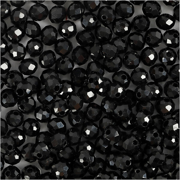 Creativ Company Facet Kralen, afm 3x4 mm, gatgrootte 0,8 mm, metallic zwart, 100 stuk/ 1 doos