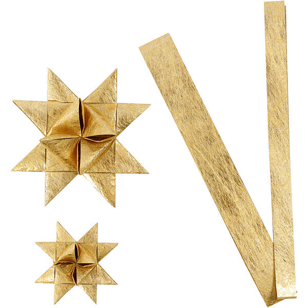 Vivi Gade Papieren vlechtstroken, L: 44+78 cm, d 6,5+11,5 cm, B: 15+25 mm, goud, 32 stroken/ 1 doos