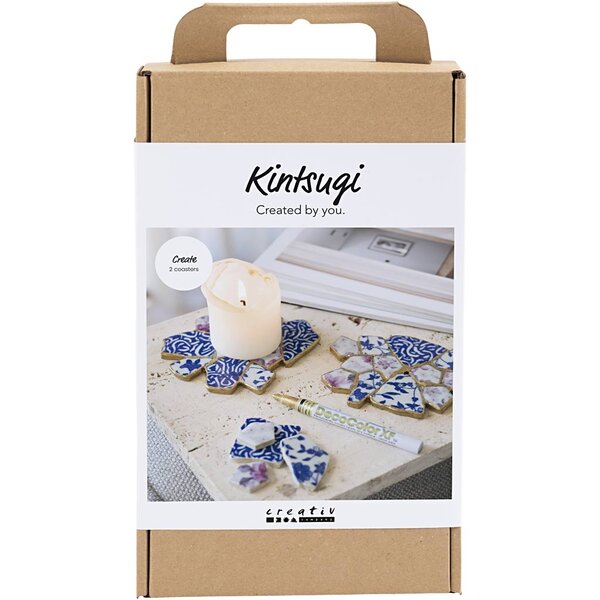 Creativ Company Hobbyset Kintsugi, Onderzetter, blauw, goud, lichtrood, wit, 1 doos
