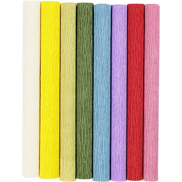 Creativ Company Crêpepapier, vel 25x60 cm, Crêpe-verhouding: 180%, 105 gr, standaardkleuren, 8 vel/ 1 doos