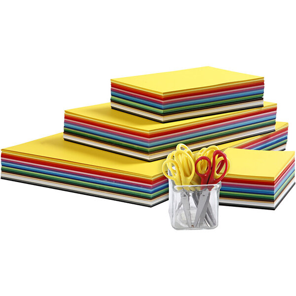 Creativ Company Gekleurd karton en kinderscharen, A3,A4,A5,A6, 180 gr, diverse kleuren, 1 set