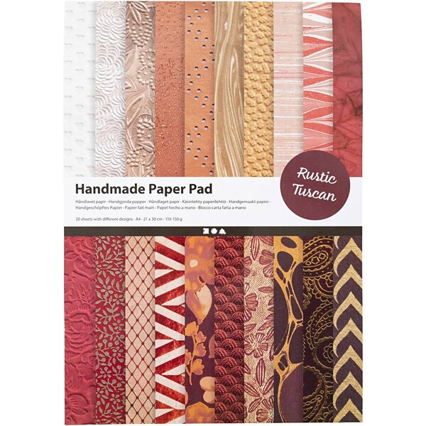 Creativ Company Handgeschept Papier, A4, vel 210x297 mm, 110-150 gr, naturel, rood bruin, 20 vel/ 1 doos