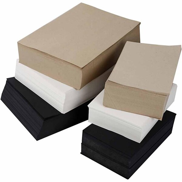 Creativ Company Kraft-Papier, A3,A4, 100+135 gr, zwart, grijs, edele, wit, 6000 div vellen/ 1 doos