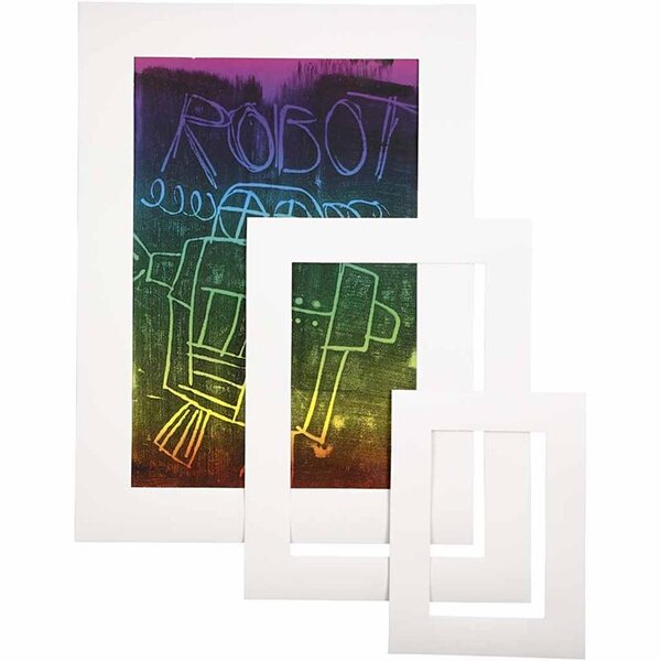 Creativ Company Passepartout lijsten, A3,A4,A5, afm 17x23 + 25x34 + 35+48 cm, dikte 0,4 mm, 270 gr, wit, 75 stuk/ 1 doos