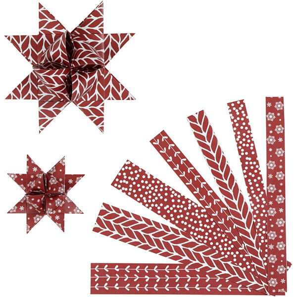 Vivi Gade Papieren vlechtstroken, L: 44+78 cm, B: 15+25 mm, d 6,5+11,5 cm, rood, wit, 60 stroken/ 1 doos